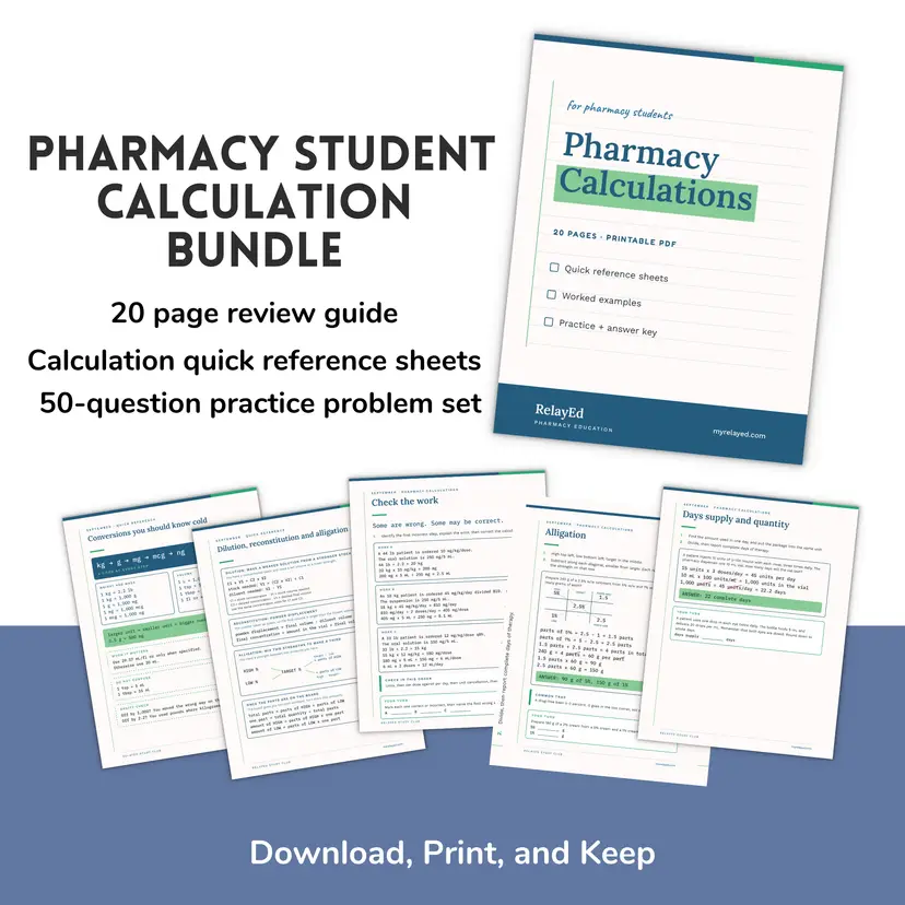 Pharmacy Calculations Study Pack | Pharmacy Student Practice + Review