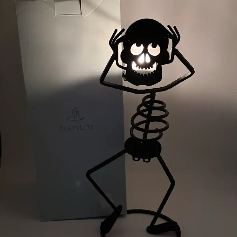 Vtg. PARTYLIGHT Halloween Mr. Bones Metal Skeleton Votive Candle Holder  15”
