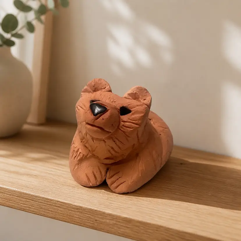 Cook Inlet Clay Animal Figurine of a Resting Bear, Handmade in Anchorage Alaska, 1.75"