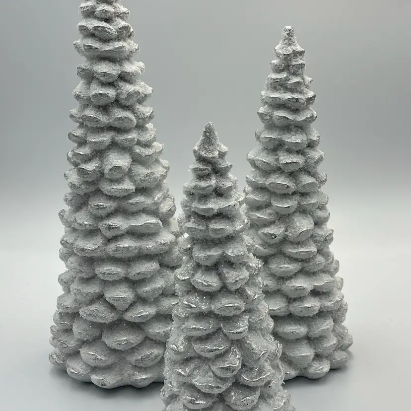 (3) Silver Glitter Trees