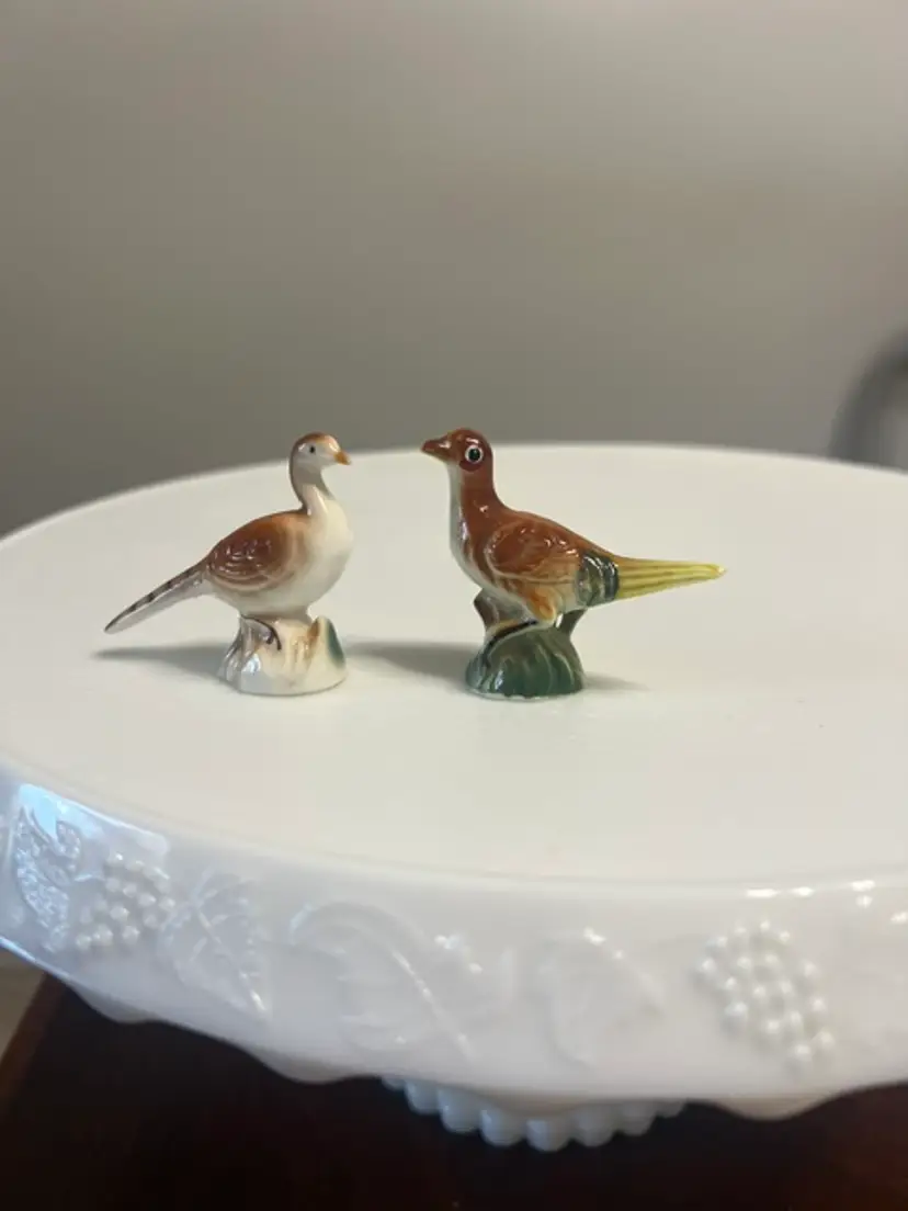 Miniature vintage hand painted bone China pair of pheasants