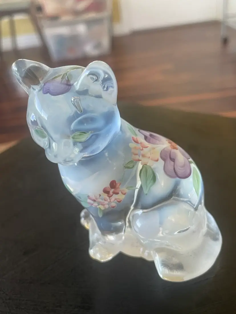 Vintage Signed Fenton Opalescent Glass Cat Figure