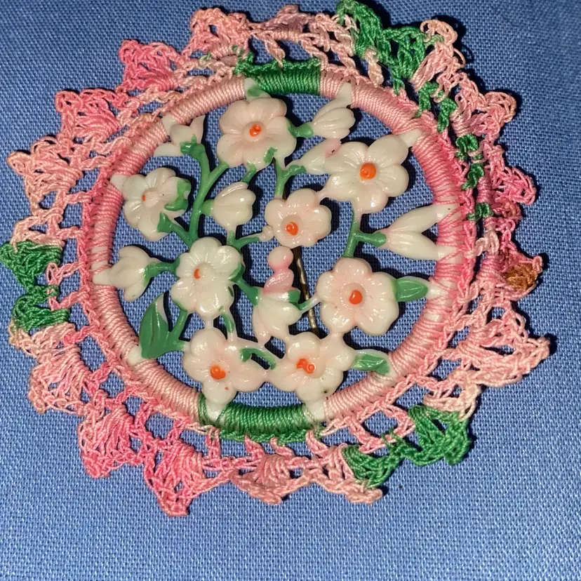 Celluloid Pink Flower Brooch Pin