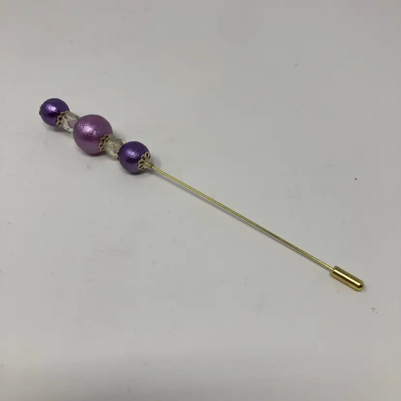 6” Gold Tone Hat Pin! Made By Me! Vintage Beads Including Faceted Glass Beads!