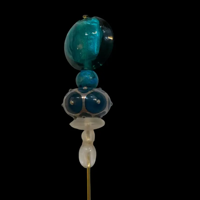 Teal And Clear Hat Pin 6” Gold Pin With Glass And Lampwork Beads