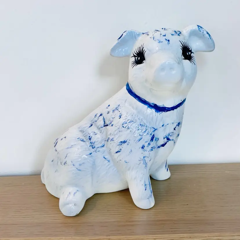 15. Hobbyist Ceramic Half Body Big Lashes Pig Figurine Wall Hanging (One Tiny Chip In The Foot).