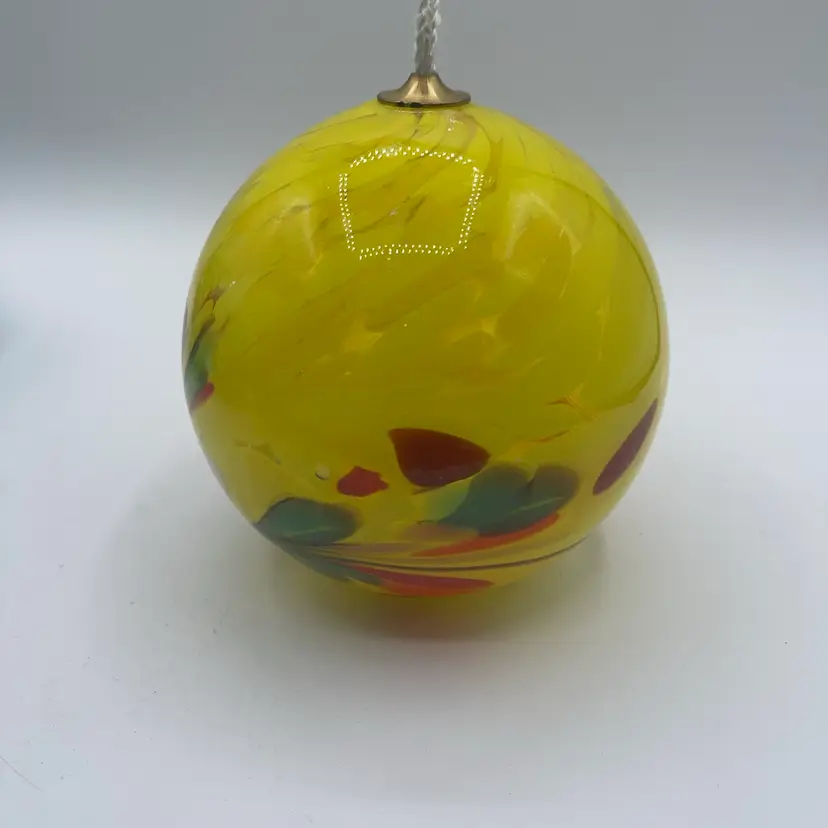 23-bone Glass Orb Oil Lamp Made In Poland Yellow Orange Green 4.5 Inches