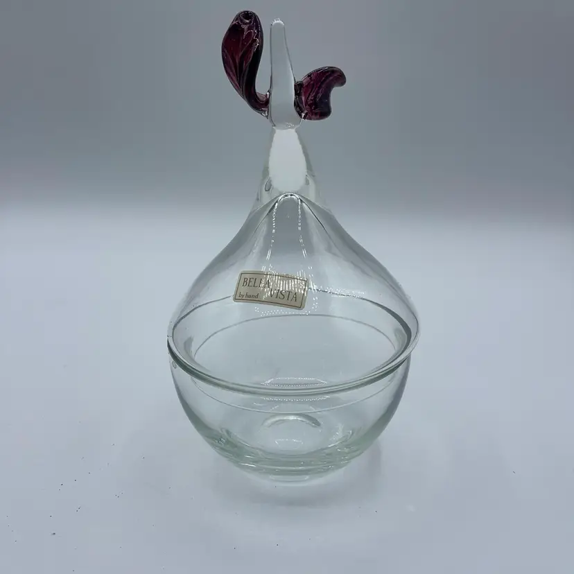 art Glass Candy Dish With Purple Leaves 7.5 Inches Made By Bella Vista