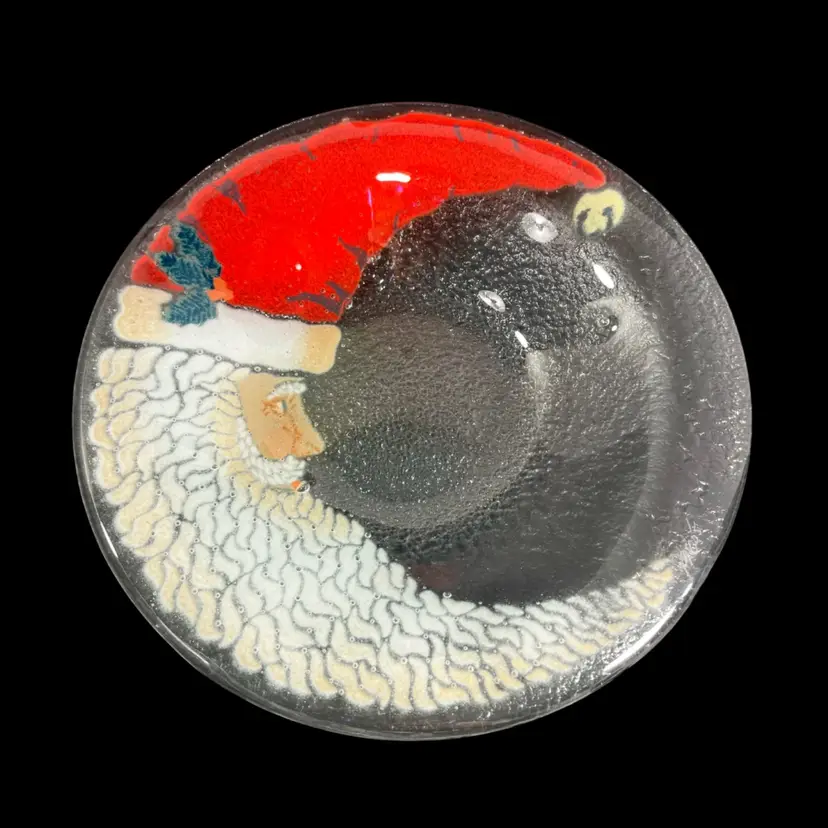 Peggy Karr Crescent Santa Fused Glass Plate Signed | 8.5”
