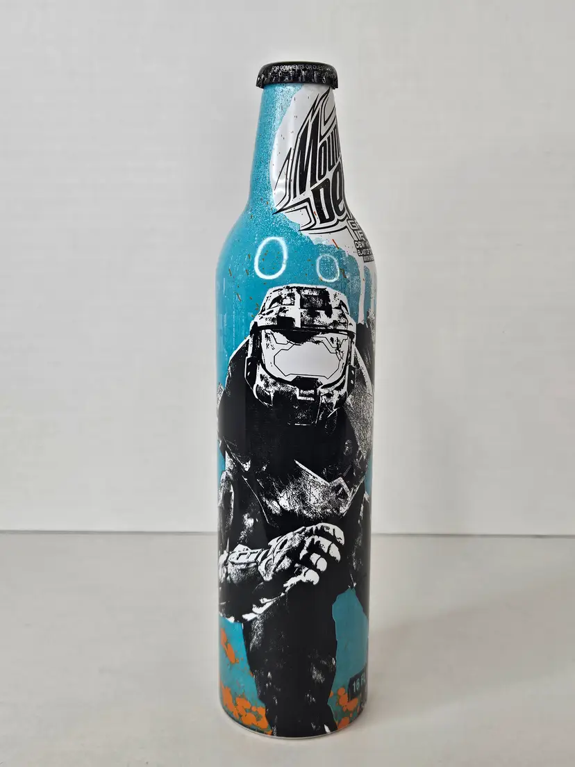 Mountain Dew Game Fuel Halo 3 Master Chief Aluminum Art Bottle Unopened