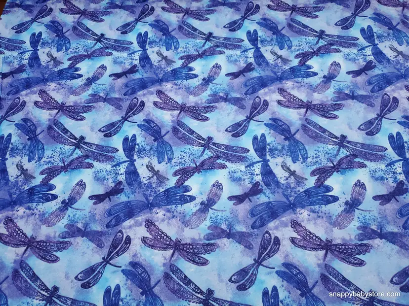 Watercolor Dragonfly Blue Purple Flannel Fabric Remnant - 100% Cotton - Choose Size - Soft Craft & Quilting Fabric