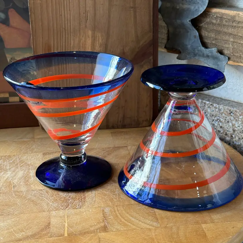 Vintage Kosta Boda Swedish Art Glass | Cobalt Blue & Orange Spiral