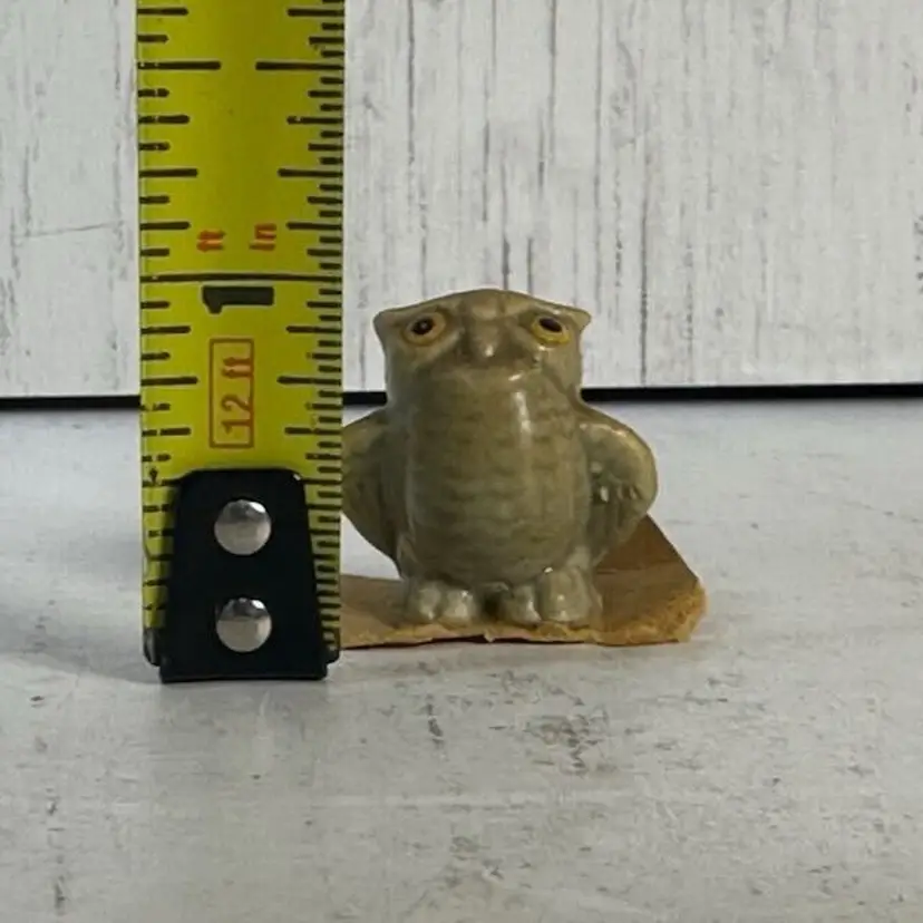 Porcelain Ceramic Barn Owl Figure 1" Tall Gray Brown On Paper