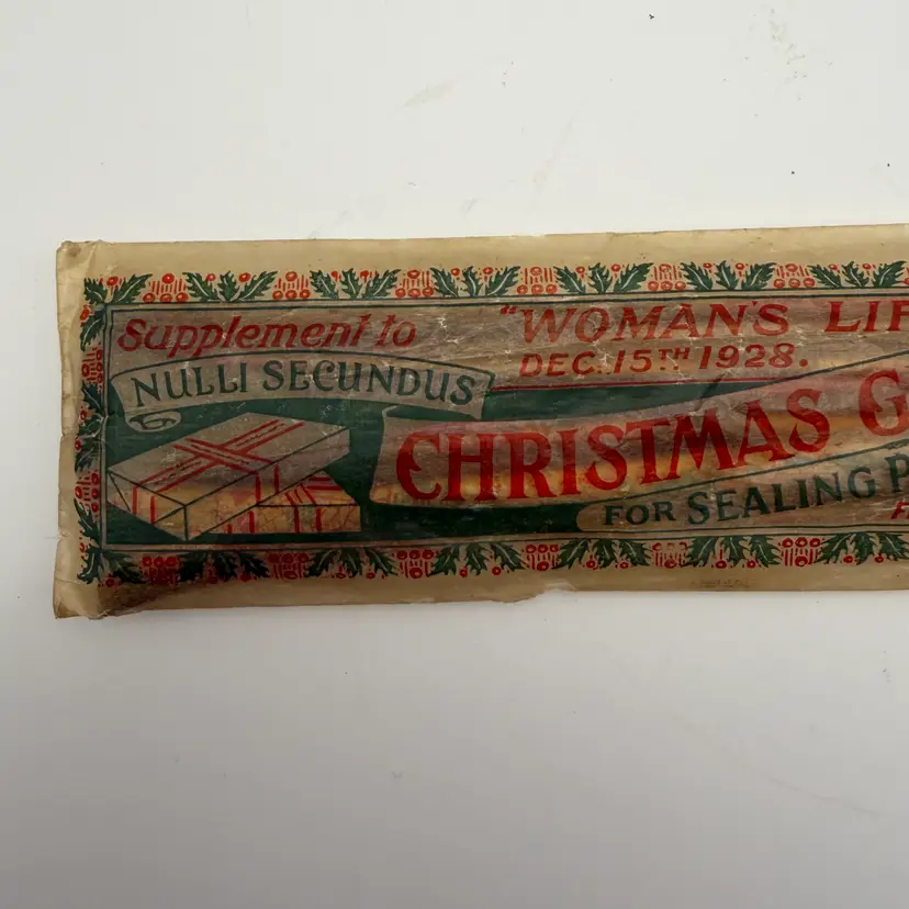 Rare 1920s Antique Christmas Gummed Tape Wrap Vintage Junk Journal Ephemera