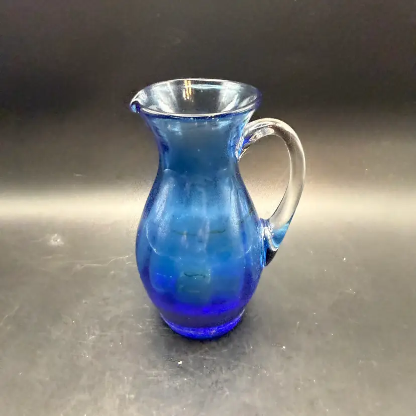 Vintage Hand Blown Blue Pitcher - Glows