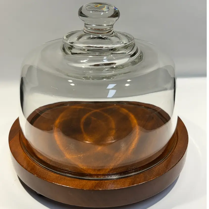 MCM- Brazilian Hardwood Cheese Board Server With Glass Cloche 6.5” H, 7.5” W