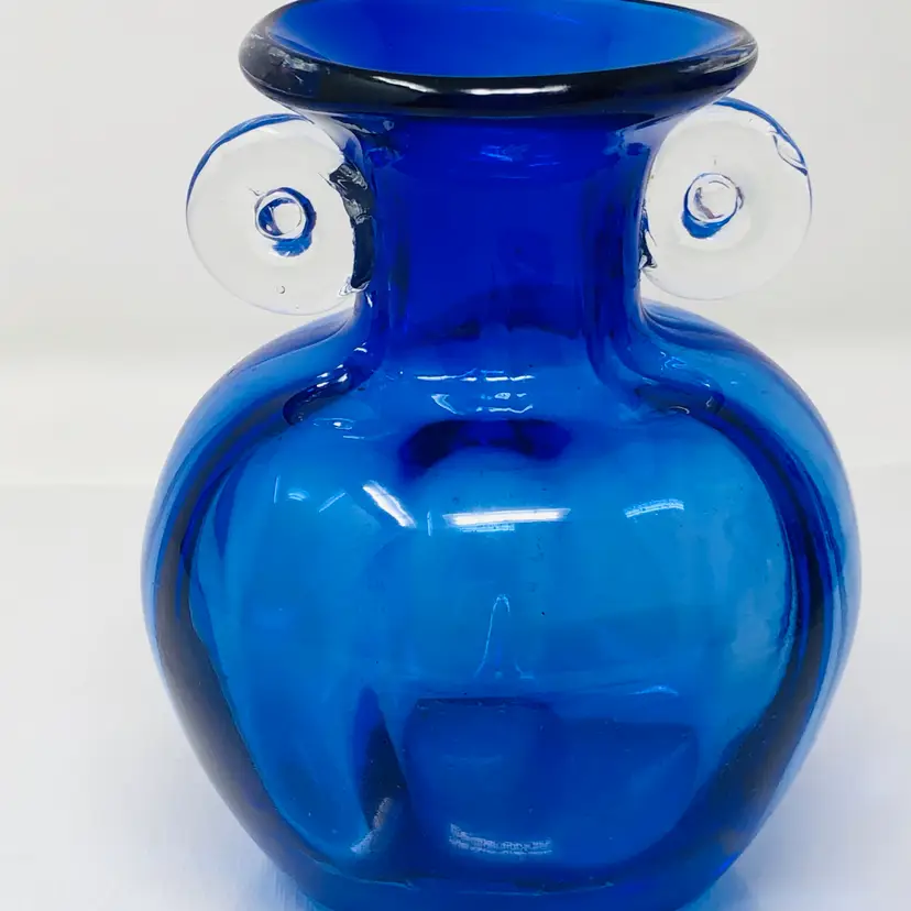 Cobalt Blue Vase with Clear Ear Handles