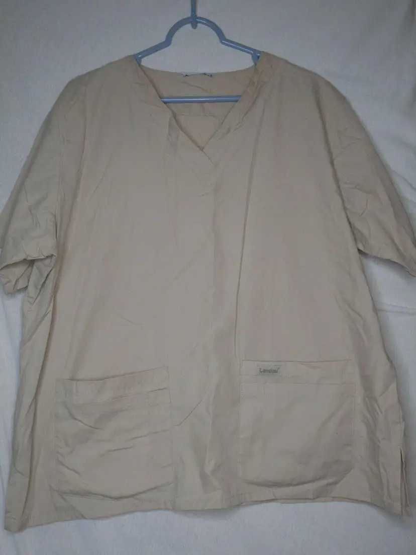 Solid Unisex Beige / Tan / Khaki Scrub Top Laudau Medical Uniform