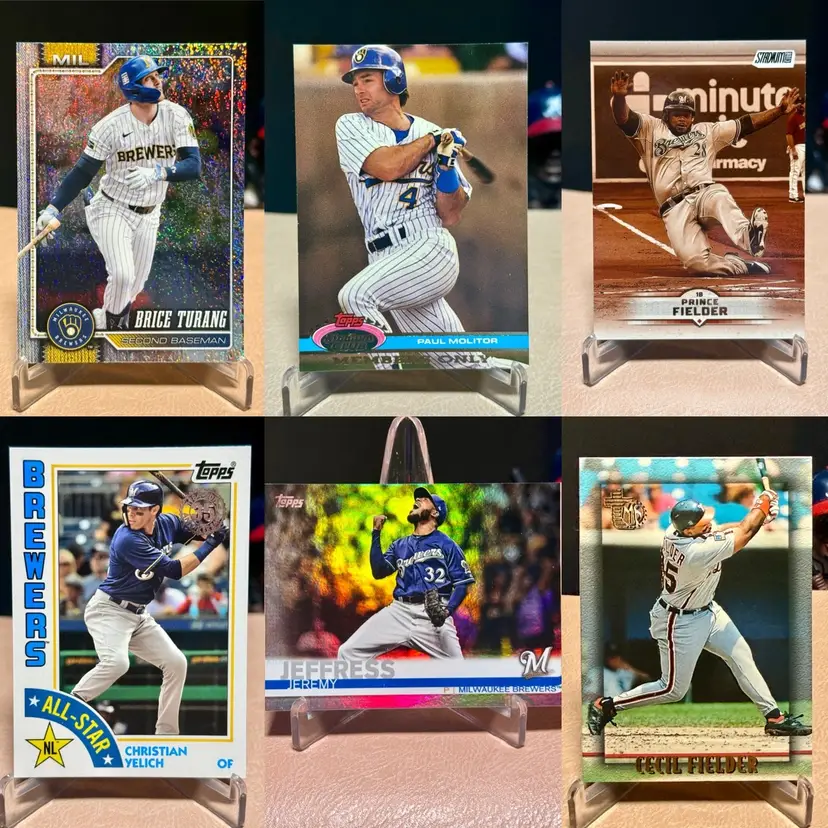 Milwaukee Brewers Legends 5 Card Lot plus Papa Fielder- Turang, Molitor, Fielder, Yelich, and More
