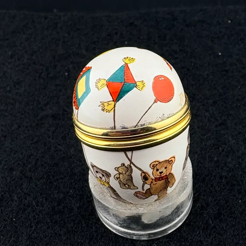 Vintage Halcyon Days Teddy Bear Trinket Egg 1.5” Tall x .75” Wide