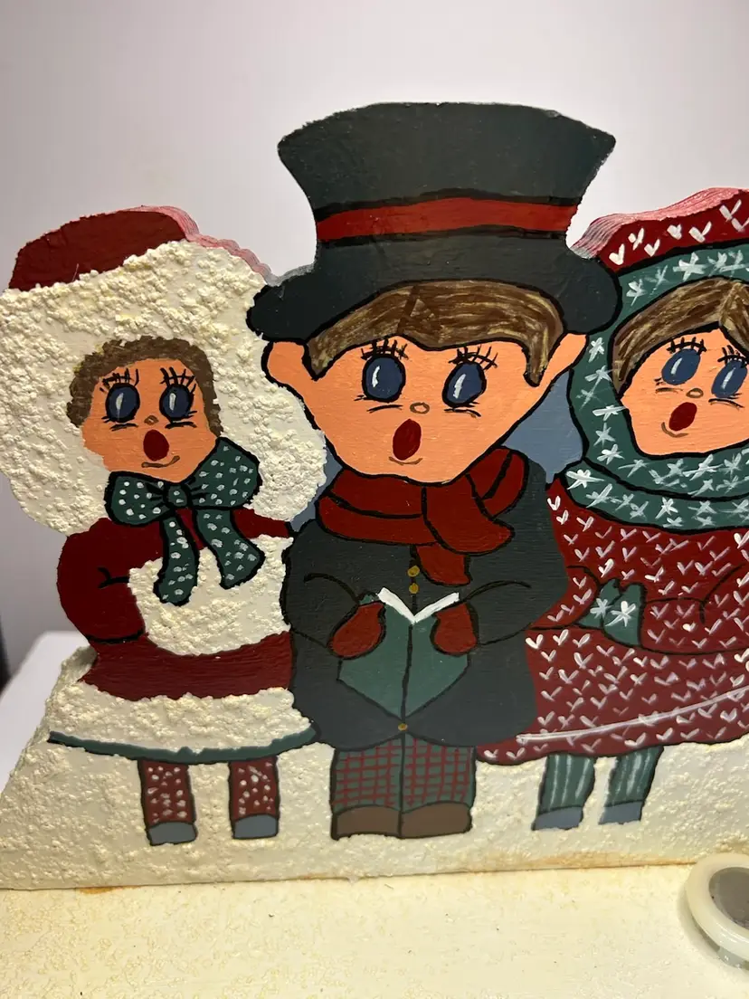 Wooden Caroler Display Possibly Had More To The Display Signed On Bottom 
13x91/2x3 3/4