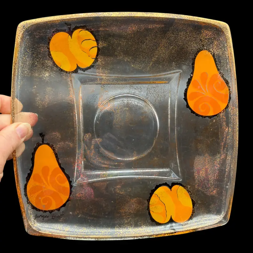 BIN - Vintage Georges Briard “Pageant” Series Orange Apple Pear Serving Dish 9” With Gold Spatter