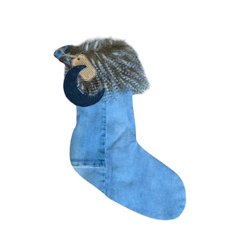 Upcycled Recycled Denim Christmas Stocking with Faux Fur Cuff | Rustic Holiday Decor | Handmade