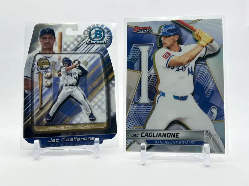 BC44 - Jac Caglianone 2 card lot - Best Refractor & Top Prospect In Action - Kansas City Royals