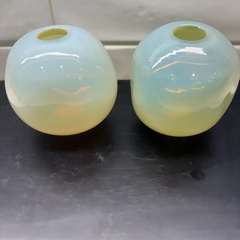 Set of 2 Pearlescent Mint Opal Glass Orb Bud Vases - Small Round Donut Vases