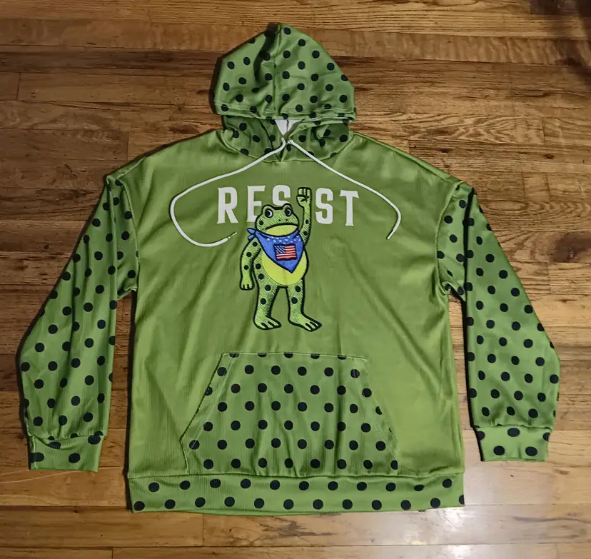 Portland Frog Resist Green Polka Dot Hoodie NEW peace