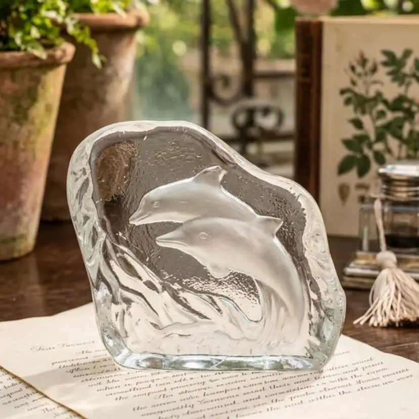 Dolphin Relief Paperweight Fleabite At Base