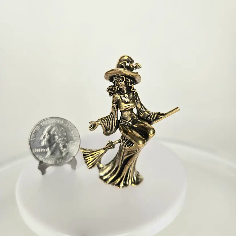 BRASS MINI WITCH ON BROOMSTICK