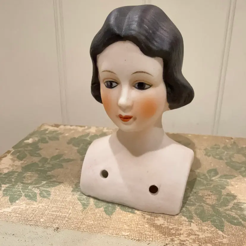 Porcelain Head Bust Dark Hair - READ