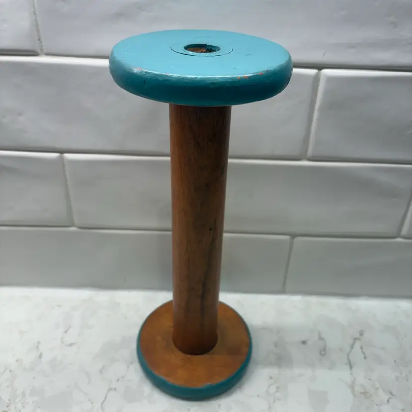 Vtg Industrial Wood Textile Bobbin - Farmhouse Candle Holder
