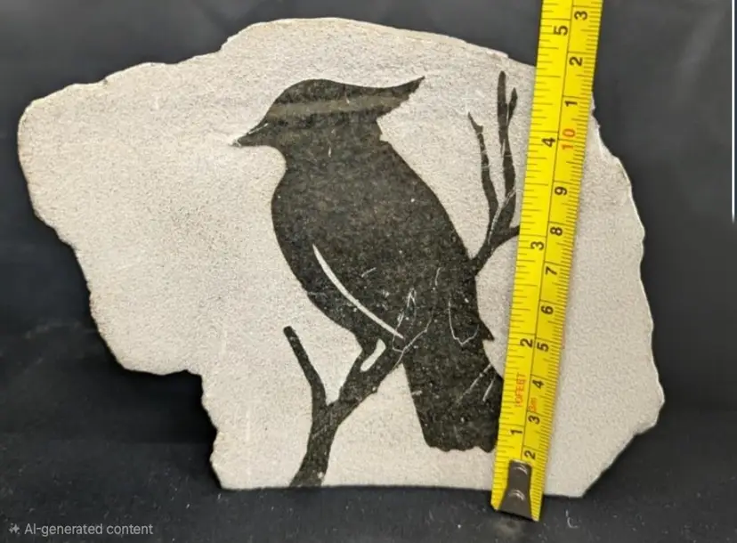 Canadian Slate Art Plaque by B. Hughes – Bird Silhouette Engraving, 10"x6", Free-Standing, Signed