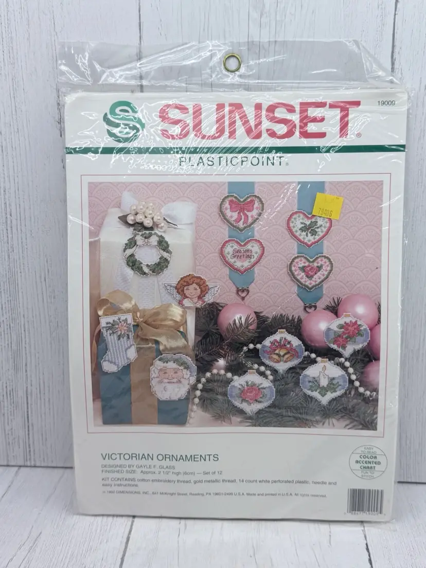 Sunset Plastic Canvas Kit Plasticpoint 12 Victorian Christmas Ornaments 1992
