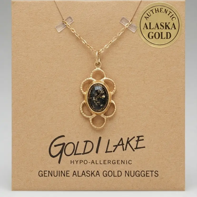 135.  Genuine Gold Flake Alaskan Nugget Pendant Necklace