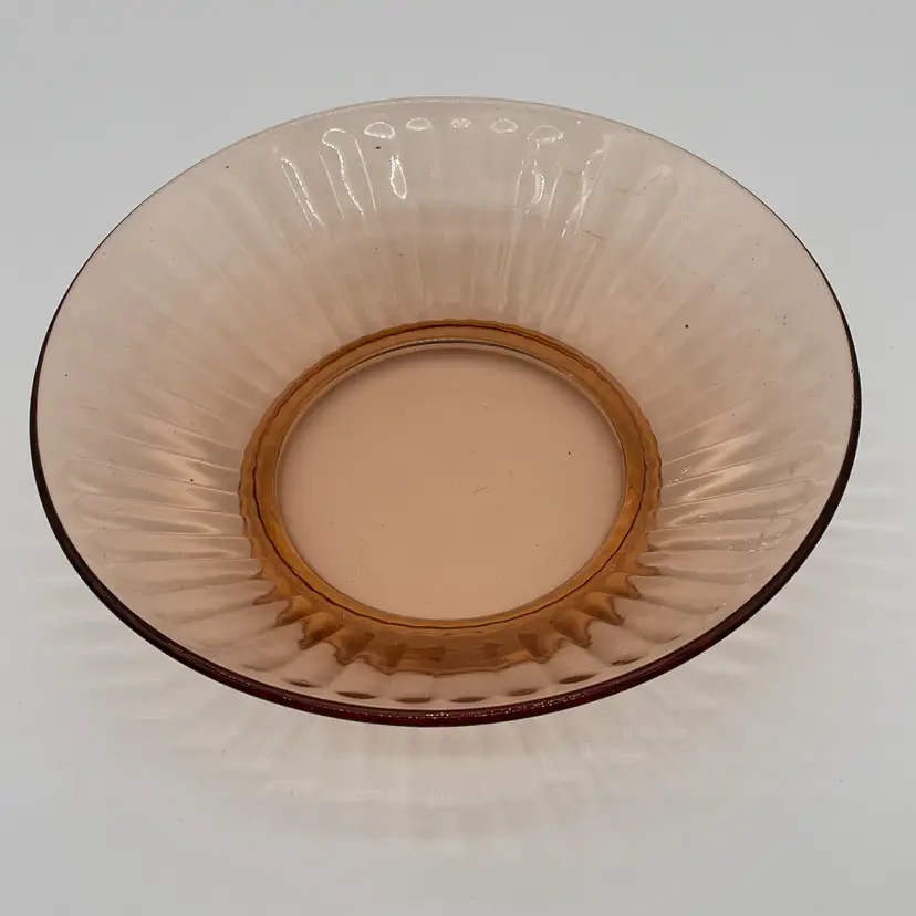 Vintage Peach Tinted Pressed Glass Ribbed 7” Diameter Bowl