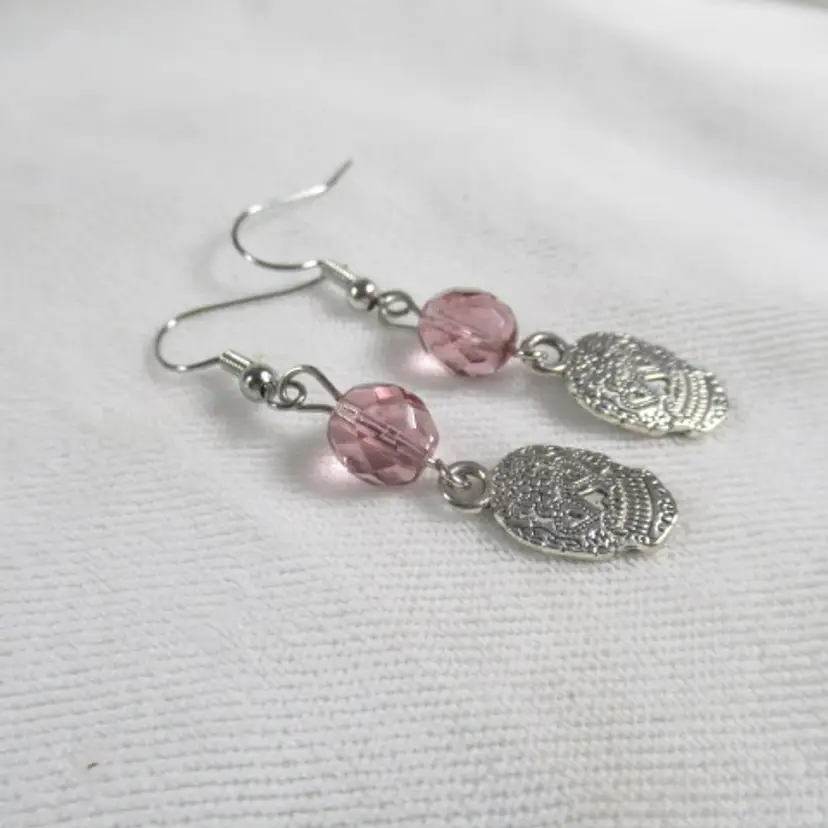 Sugar Skull Charm Earrings  with Glass Faceted Purple Bead, Handmade