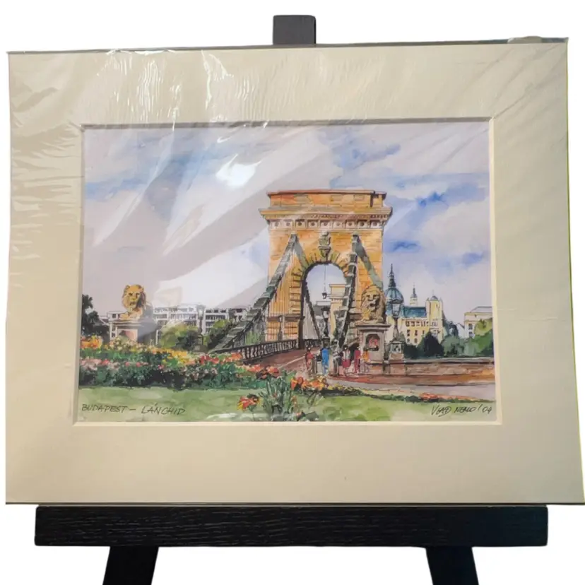 Budapest-Lanchid (AKA Chain Bridge) Water Color Print 10”x7.25” Print & 13.75”x11” With Mat Signed