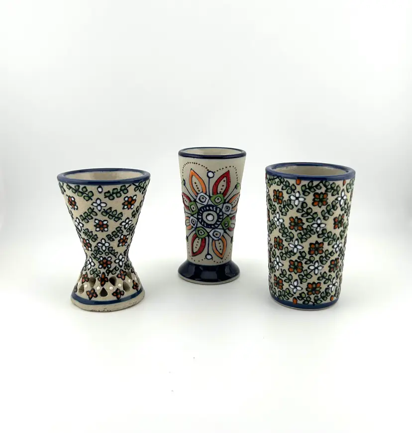 Set of 3 Handmade Mexican Pottery Shot Glasses 2”x 3.25”