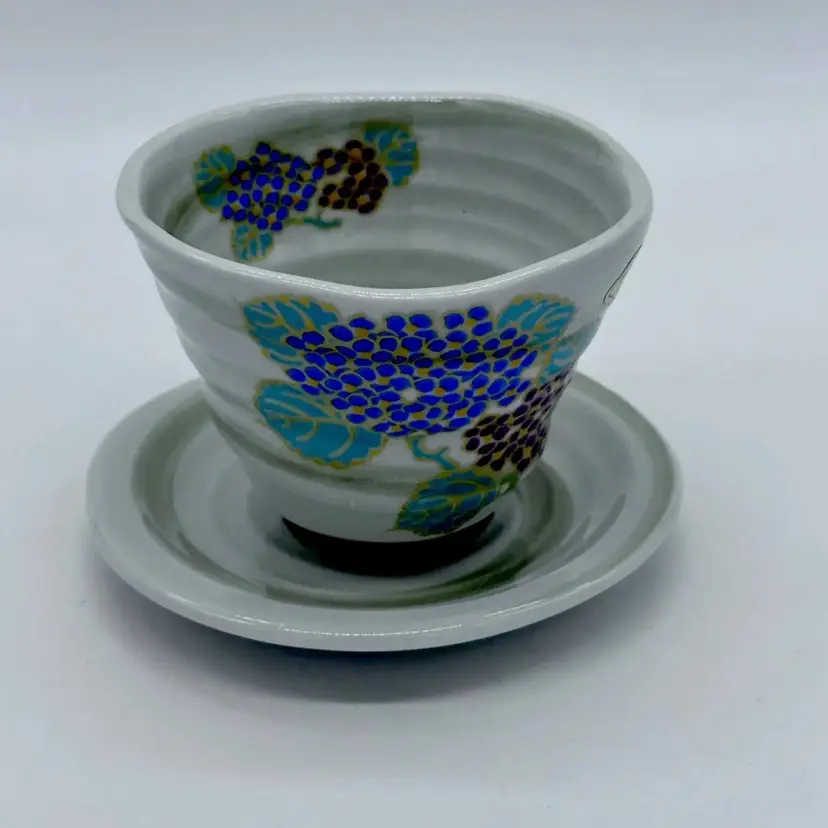 Pottery Arita Ware Japan Yaki CtoC Porcelain Floral Handless Cup And Saucer