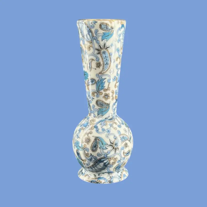 #146- Vintage Bud Vase "Blue Paisley" Pattern, Lefton China Co. Japan 1950s - 1960s