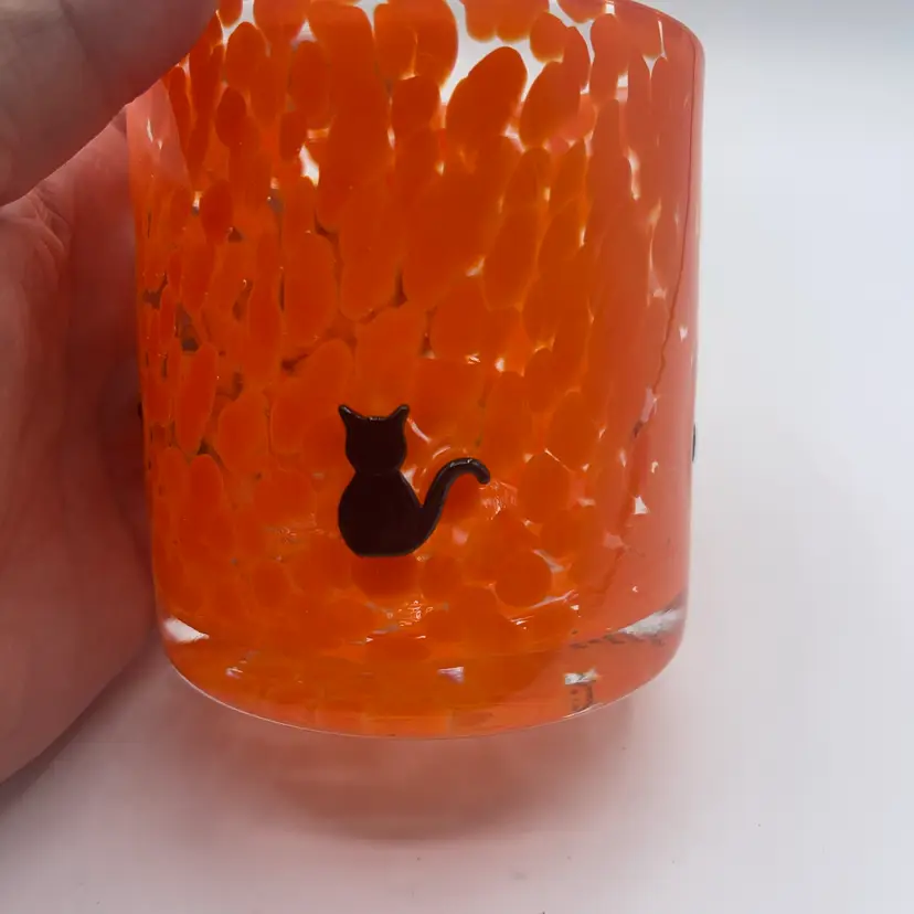 04-Orange Speckled Candle Holder 4 Inches With Black Cats