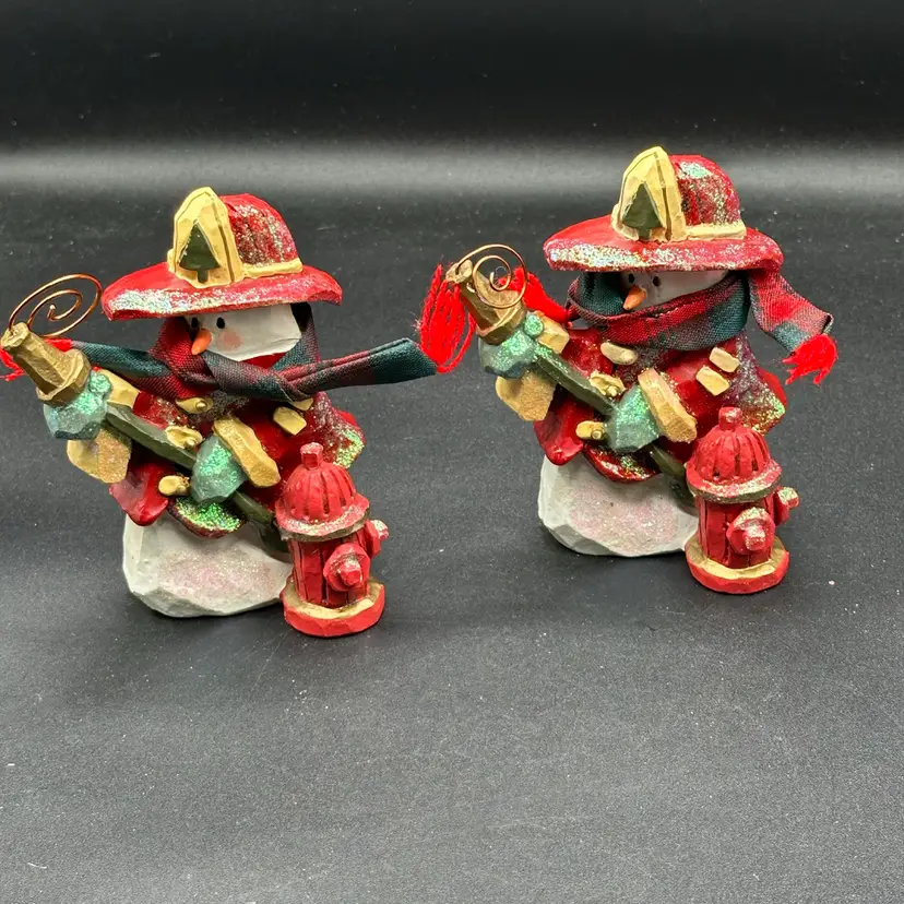 2 Kurt S. Adler Snowtown Fireman Christmas Holiday Ornament Snowtown Series