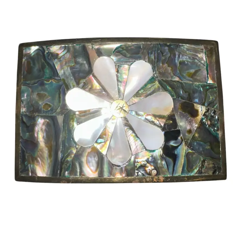 Brass, Mother Of Pearl & Abalone Shell Women’s Belt Buckle