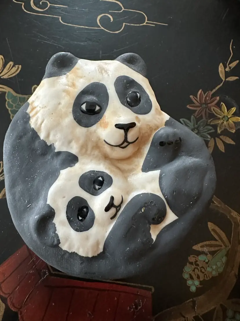 Panda Trinket Box Carol Halmy panda Mom & Baby Whimsical Handmade Box