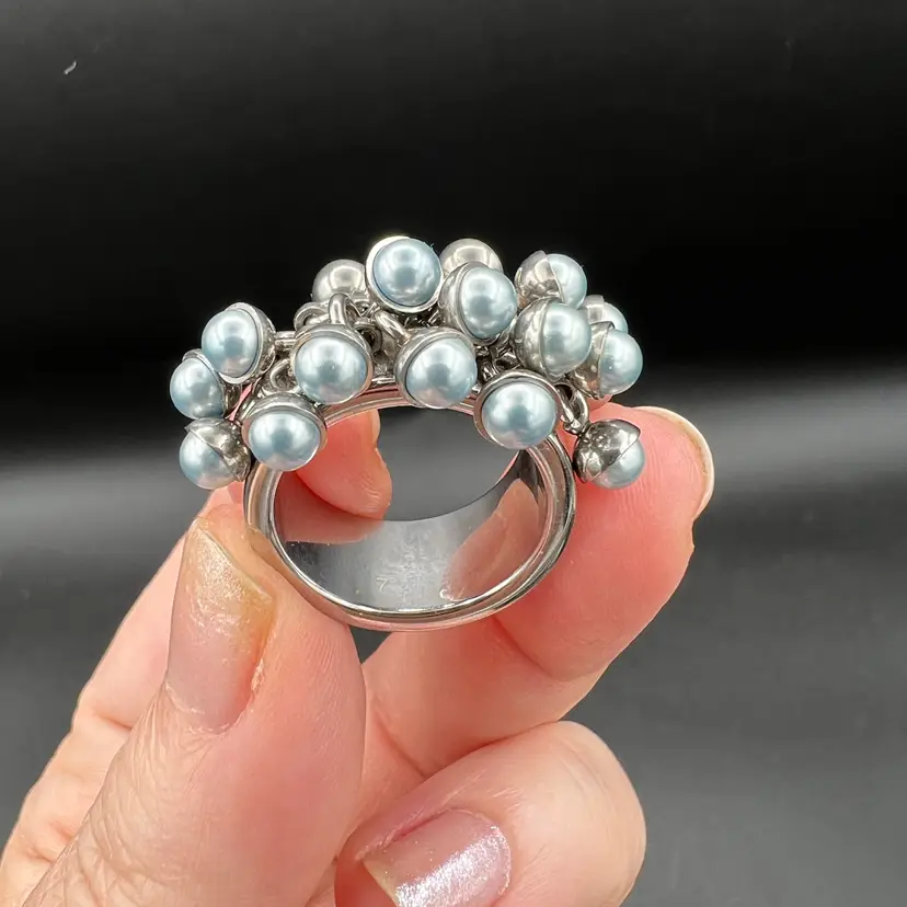Vintage Swatch Bijoux "Love Explosion" Pearl Cluster Statement Ring - Size 7