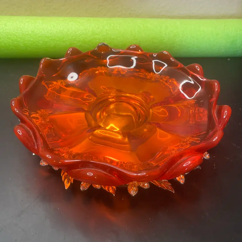 1960 VTG Viking Glass "Persimmon" Orange Pedestal 7” Scalopped Edge Bowl