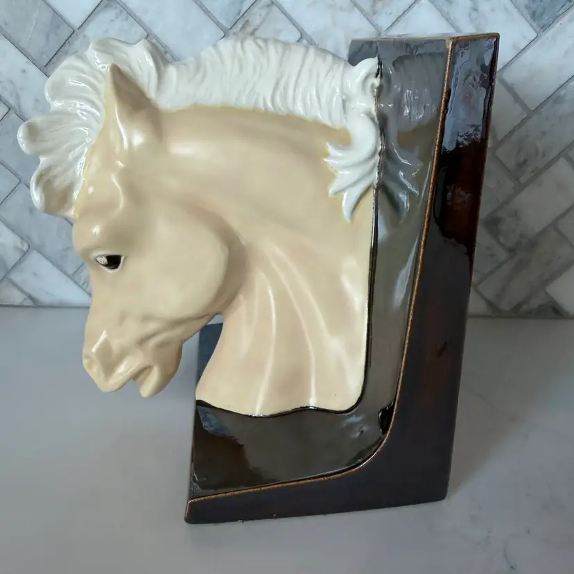 mid-century ceramic horse head bookend.